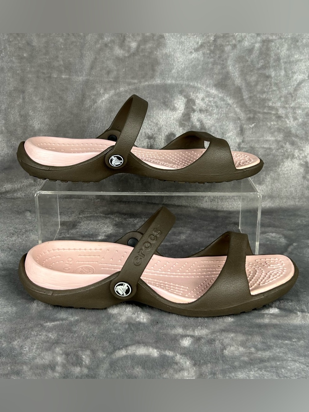 Crocs Cleo Slide Sandals Women’s Size 9 Taupe/Brown & Pink Beach Water Proof